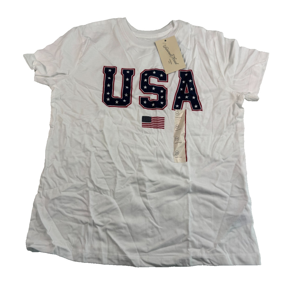 Universal Thread Women's Short Sleeve "USA" Graphic T-Shirt White Letters XS NWT